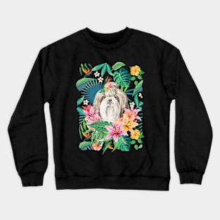 Tropical Long Haired Brown White Shih Tzu 12 Crewneck Sweatshirt